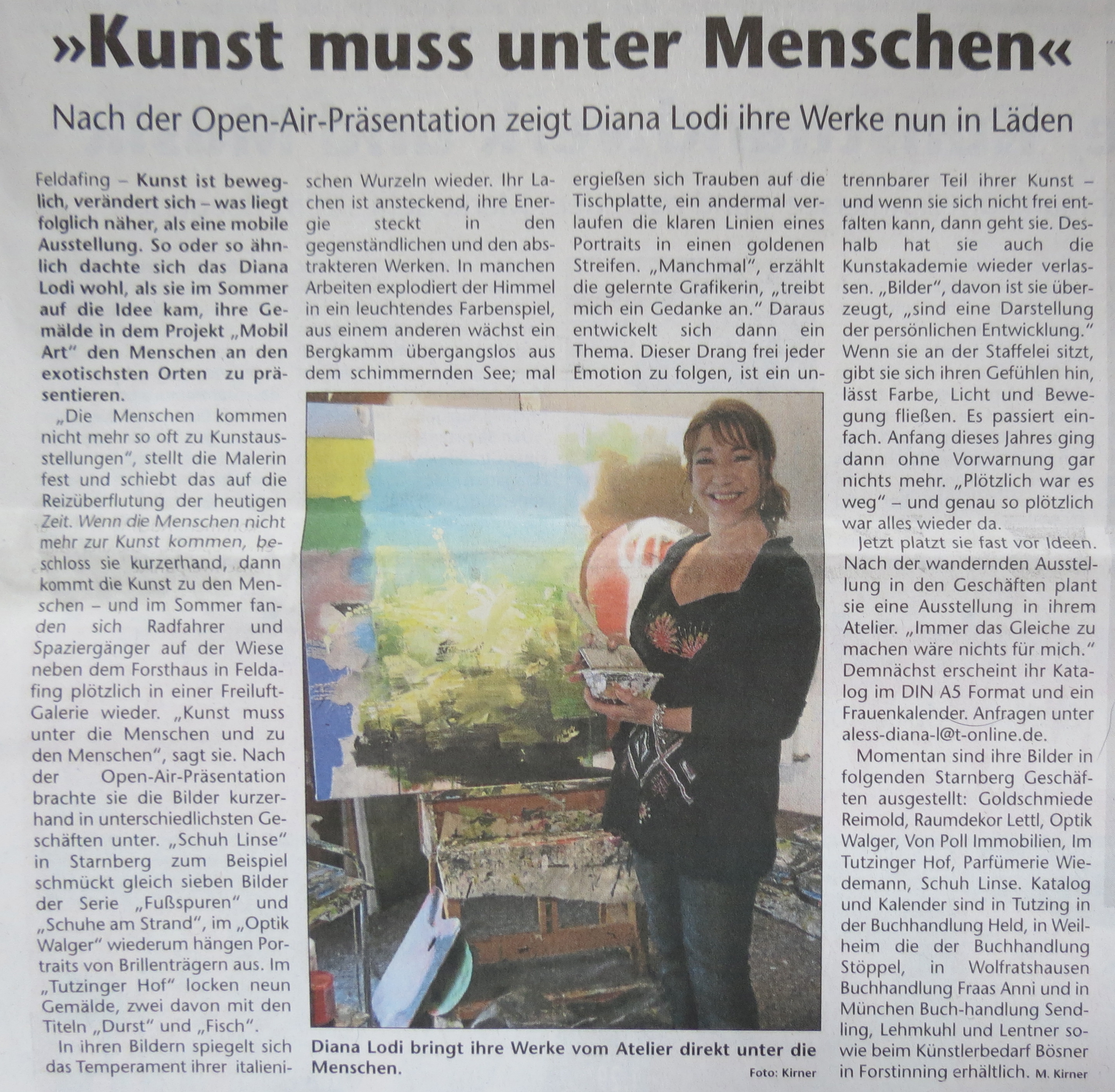 Diana Lodi in der Presse: Kunst muss unter Menschen